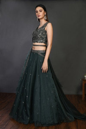30Z152-RO Green organza Lehenga with belt and dupatta