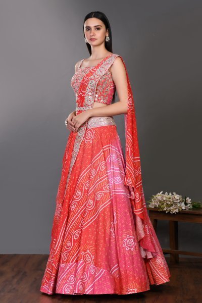 30Z136-RO red chiffon Lehenga with dupatta