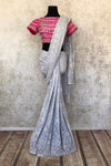 90A193-RO Grey Embroidered Saree With Rani Blouse