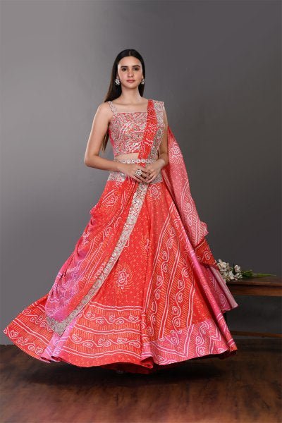 30Z136-RO red chiffon Lehenga with dupatta