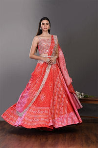 30Z136-RO red chiffon Lehenga with dupatta