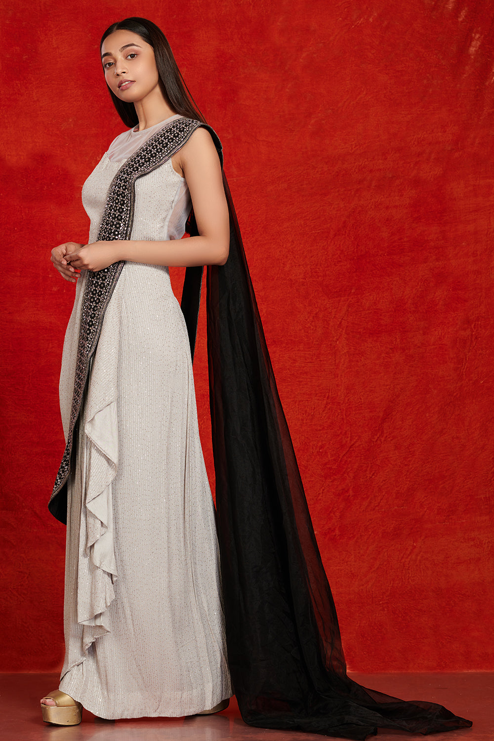Buy Light Blue Pre Draped Saree Gown Online on Fresh Look Fashion