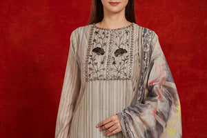 Buy beautiful beige chanderi suit set online in USA with tie and dye dupatta. Make a fashion statement on festive occasions and weddings with palazzo suits, sharara suits, partywear dresses, salwar suits from Pure Elegance Indian fashion store in USA.-front