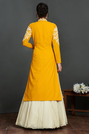 Shop stunning yellow and cream embroidered kurta online in USA with lehenga. Make a fashion statement on festive occasions and weddings with palazzo suits, sharara suits, partywear dresses, salwar suits from Pure Elegance Indian fashion store in USA.-back