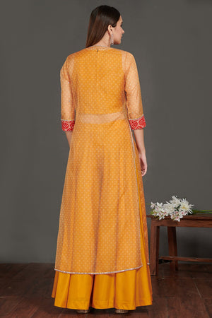 Shop stunning mustard three piece co-ord set online in USA.  Make a fashion statement on festive occasions and weddings with designer suits, Indian dresses, Anarkali suits, palazzo suits, designer gowns, sharara suits from Pure Elegance Indian fashion store in USA.-back