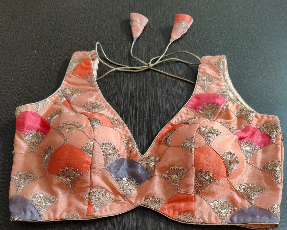 50X975-RO  Peach Color Silk Designer Blouse With Zari Work