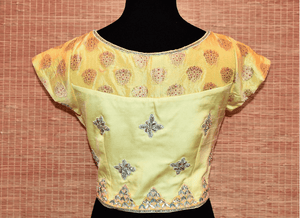 400402 Yellow Silk Sari Blouse with Embroidered Back