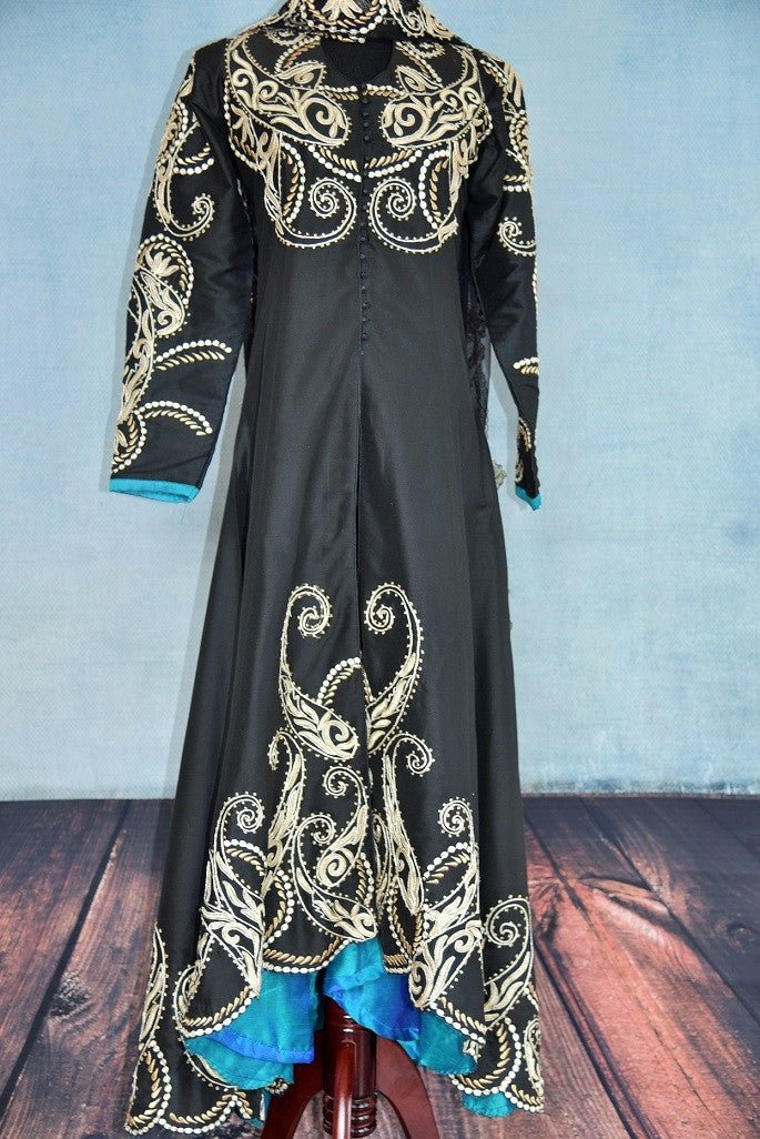 500871 Black Suit With Intricate Embroidery & A Dash Of Blue