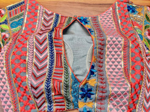 Buy gorgeous multicolor embroidered georgette readymade saree blouse online in USA. Elevate your ethnic saree style with a tasteful collection of designer saree blouses from Pure Elegance Indian clothing store in USA.-back