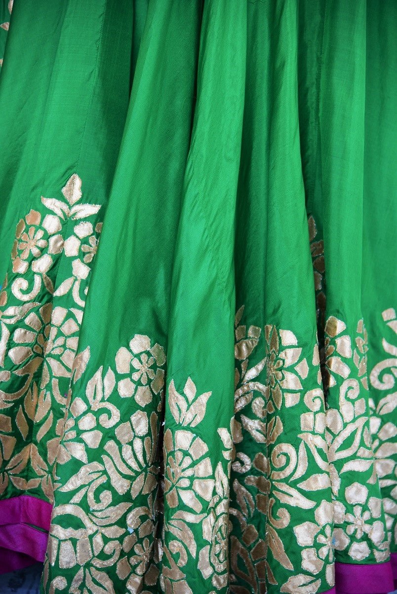501193 Pure Silk Green Anarkali With Applique Work