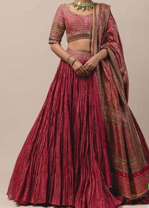 300077B- Crushed Silk with embroidered Lehenga with Dupatta