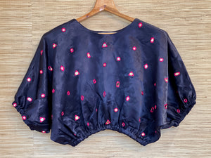 50X155d-RO Navy Blue Mirror Work Blouse for Sarees