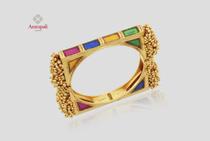Shop Amrapali multicolor enamel gold plated square bangle online in USA. Enrich your sarees and suit with an exquisite range of gold plated jewelry, necklaces, earrings, fashion jewelry from Pure Elegance Indian fashion store in USA.-front