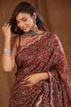 90J101C kalamkari print silk sari with embroidery