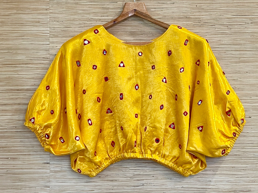 50X155a-RO  Yellow Mirror Work Blouse for Sarees