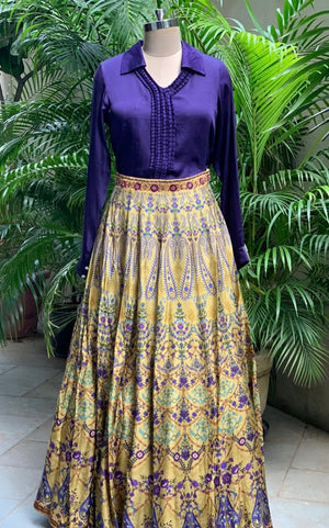 30Z047BB-RO Silk Skirt & Blouse set