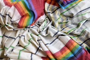 90M698 White Cotton Saree with Multicolor Stripes