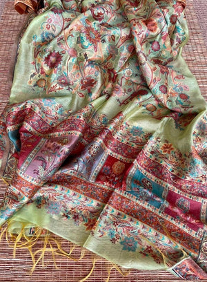 Shop stunning pista green Kani dupatta online in USA. Add an elegant touch to your ethnic suits with Banarasi dupatta, leheriya dupatta, bandhej dupatta, silk dupattas, cotton dupattas from Pure Elegance Indian fashion store in USA.-details