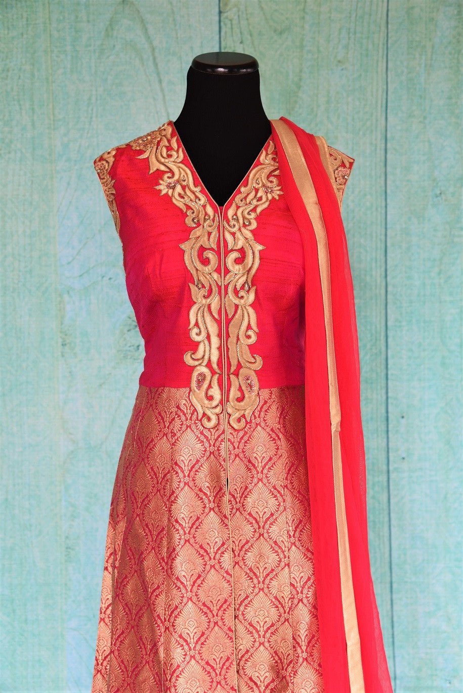 501210 Red Raw Silk Benarasi Suit