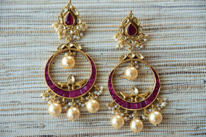 20A768 Silver Gold Plated & Purple Chandbali Earrings