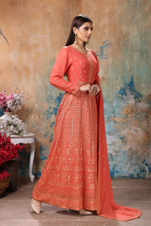 Khaki Angrakha Anarkali Suit with Pant and Dupatta in Washable Cotton –  Sukriti Store