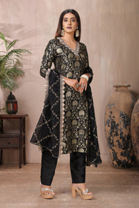 502702 Black Banarasi Suit with Pants and Dupatta